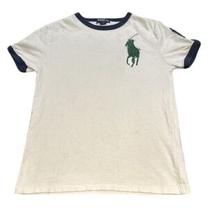 POLO RL VINTAGE white/navy ringer baby tee, size small women's, S/8 boys.